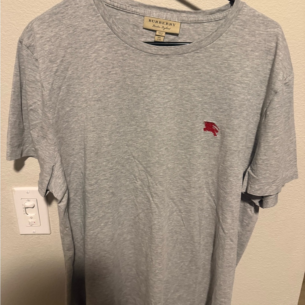 Burberry Light Gray Short Sleeve Tee with Red Logo